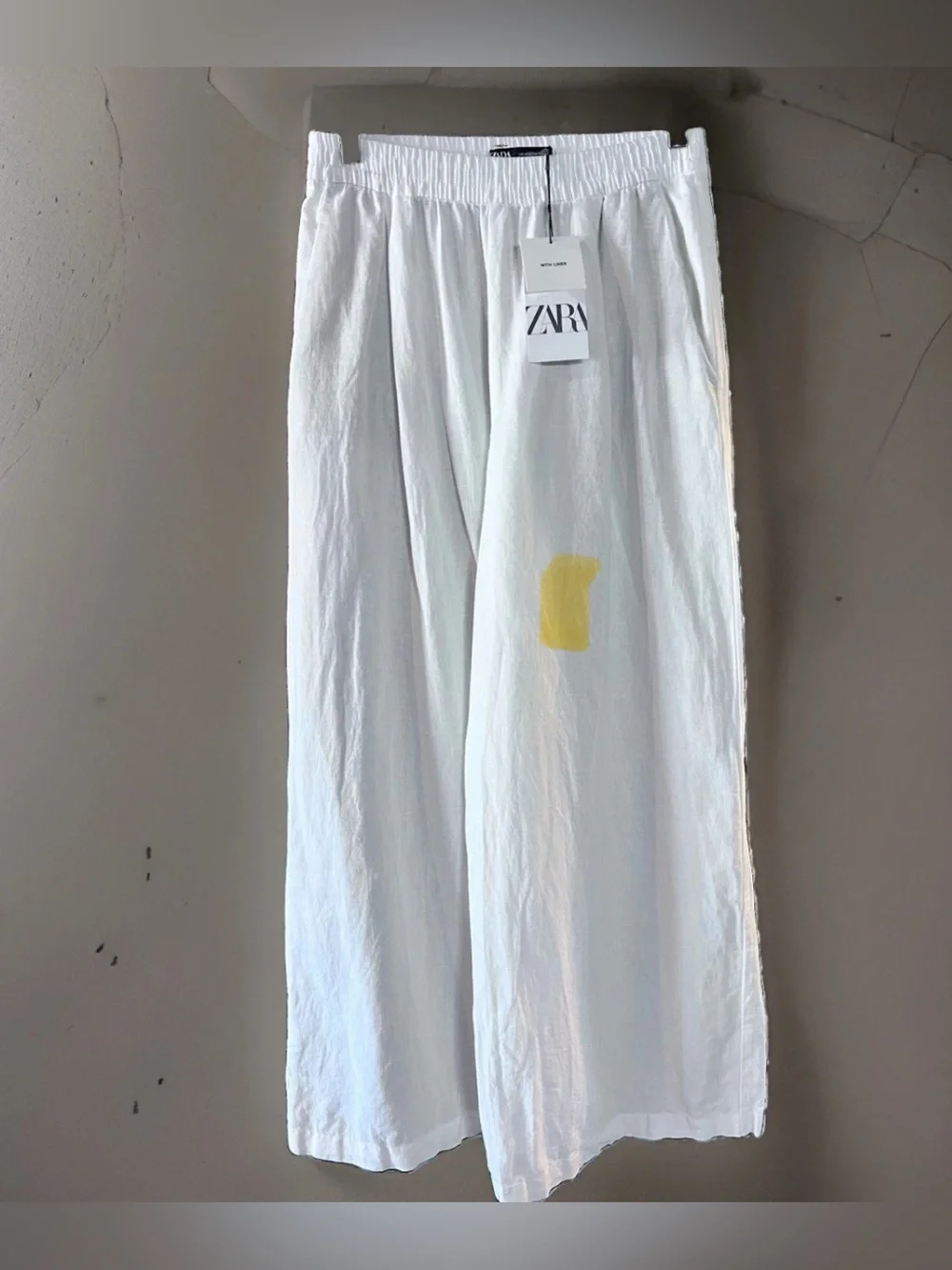 Zara Pants Women’s Linen Wide Leg Size M White Palazzo Lagenlook NWT Full Length